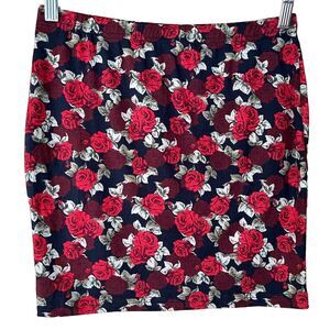 Shein Rose Print Mini Skirt Floral Black Red NWOT M
